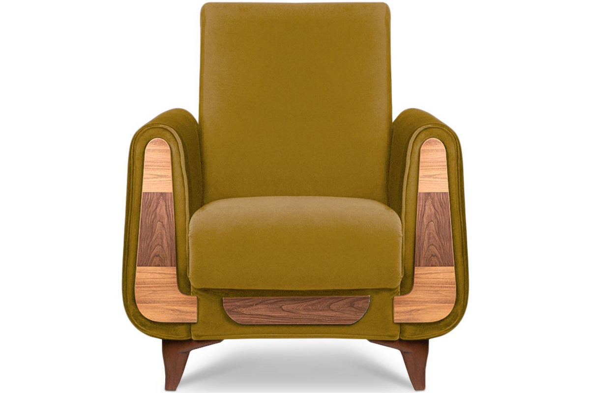 SESSEL GUSTAVO mit Armlehnen, gelb - Gelb/Braun, Holz/Holzwerkstoff (83/95/92cm) - KONSIMO®