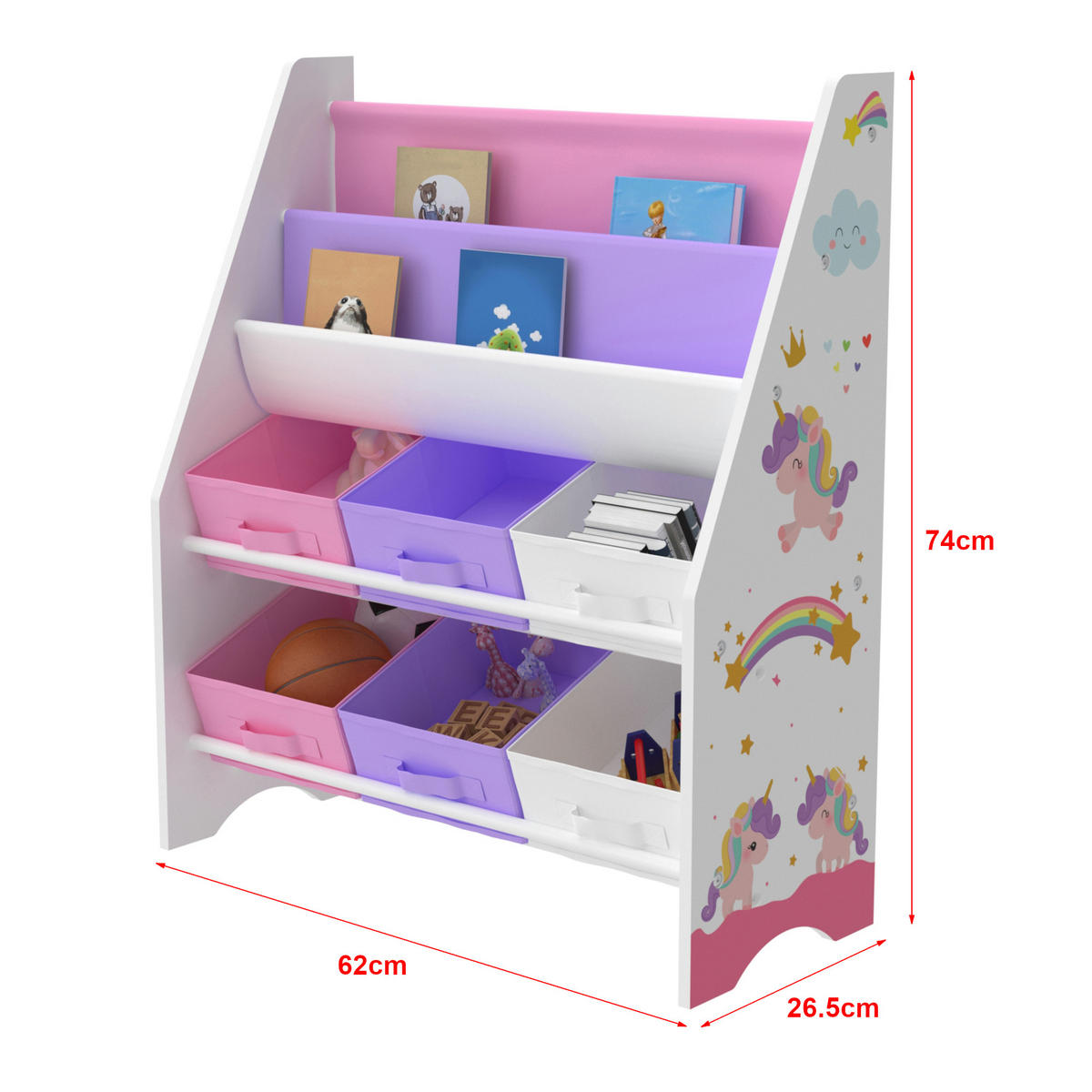 KINDERREGAL Ponteceso - Lila/Weiß, Holzwerkstoff/Textil (62/74/26.5cm) - [en.casa]