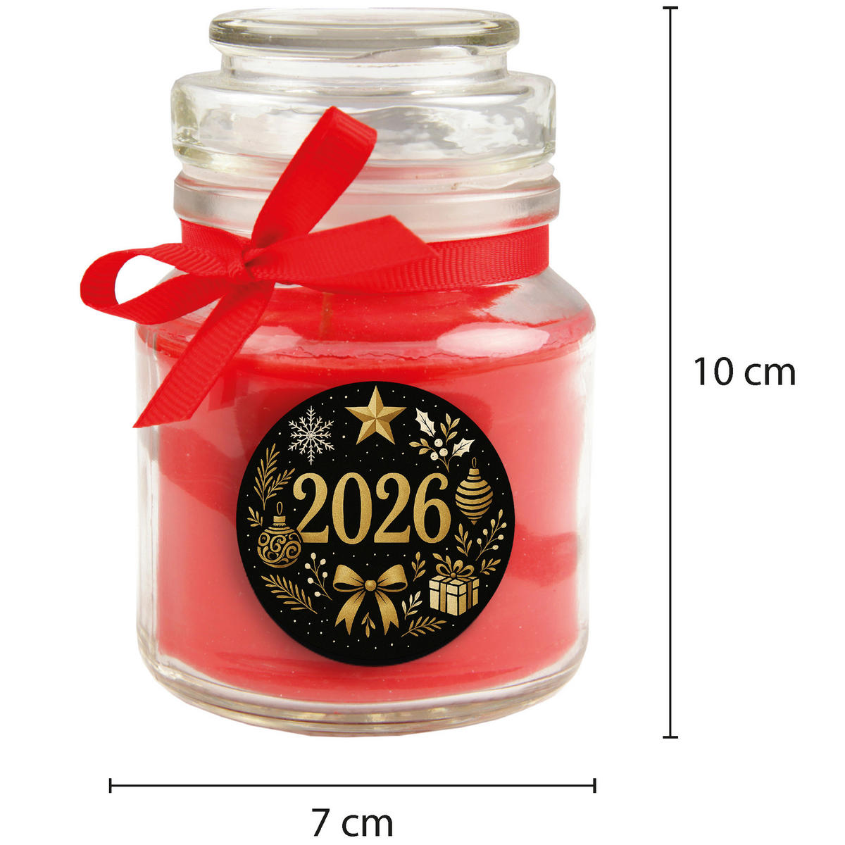 DUFTKERZE im Glas - Neujahr Kirsche Bonbonsglas 120 g - Hellrot, Naturmaterialien (7/10cm)
