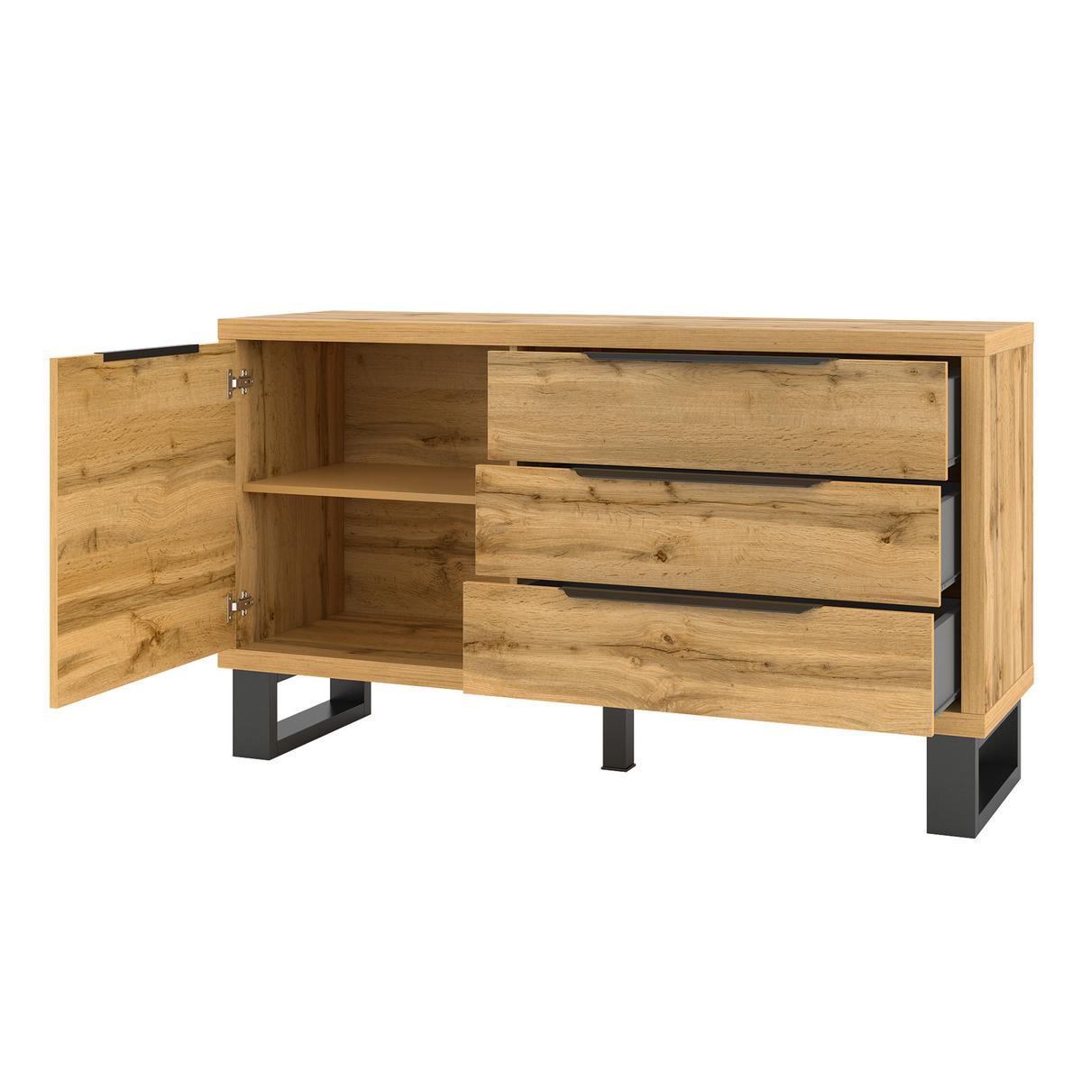 SIDEBOARD HALENZA 144/83/45 cm mit 3 Schubladen und 1 Türen Eiche Wotan - Eiche Wotan, Holzwerkstoff (144/83/45cm) - MASSENO