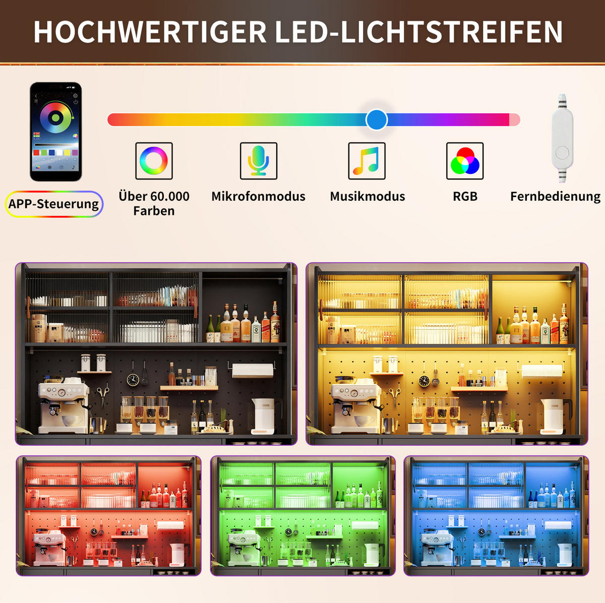 SIDEBOARD 145/39/171 cm schwarz aus MDF mit LED-Beleuchtung - Schwarz, Holzwerkstoff (145/171/39cm) - OKWISH