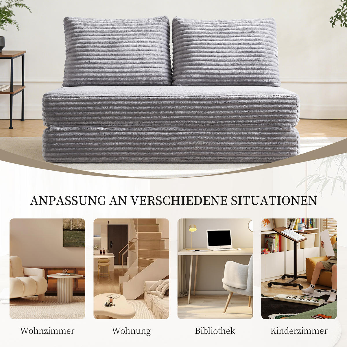 SCHLAFSOFA in Cord Hellgrau - Hellgrau, Textil (140/85/100cm) - Oxeza