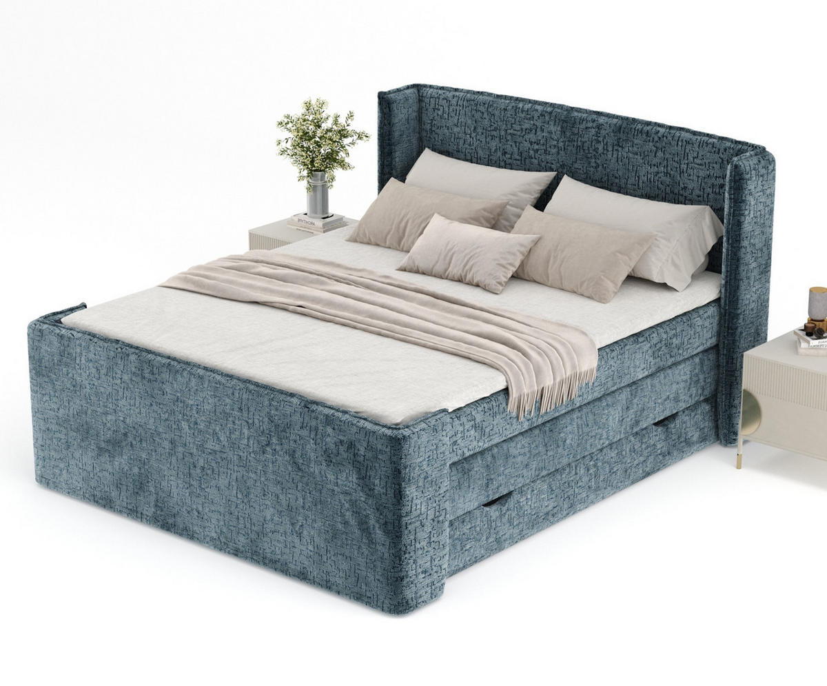BOXSPRINGBETT Freeland Blau Grau 180/200 cm mit Matratze und Topper - Blaugrau/Schwarz, Holz/Holzwerkstoff (180/200cm) - Maison de Reve