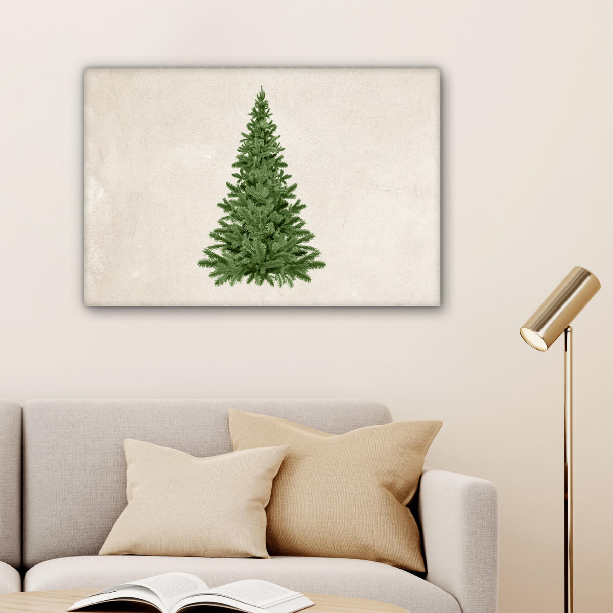 LEINWANDBILD Weihnachtsbaum - Grün - Weihnachten - Feiertage Gemälde 60x40 cm - Olivgrün, Textil (60/40cm) - MuchoWow