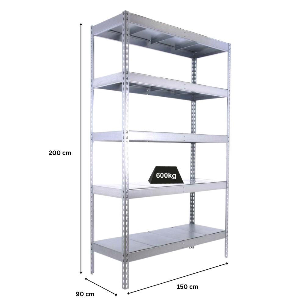 SCHWERLASTREGAL METAL BEAST FIVE | HxBxT 200x150x90cm | Fachlast 600kg | Verzinkt - Silberfarben, Metall (150/200/90cm) - PROREGAL