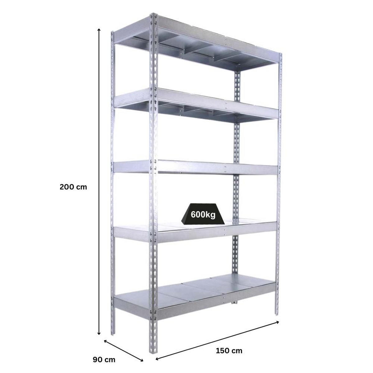 SCHWERLASTREGAL METAL BEAST FIVE | HxBxT 200x150x90cm | Fachlast 600kg | Verzinkt - Silberfarben, Metall (150/200/90cm) - PROREGAL