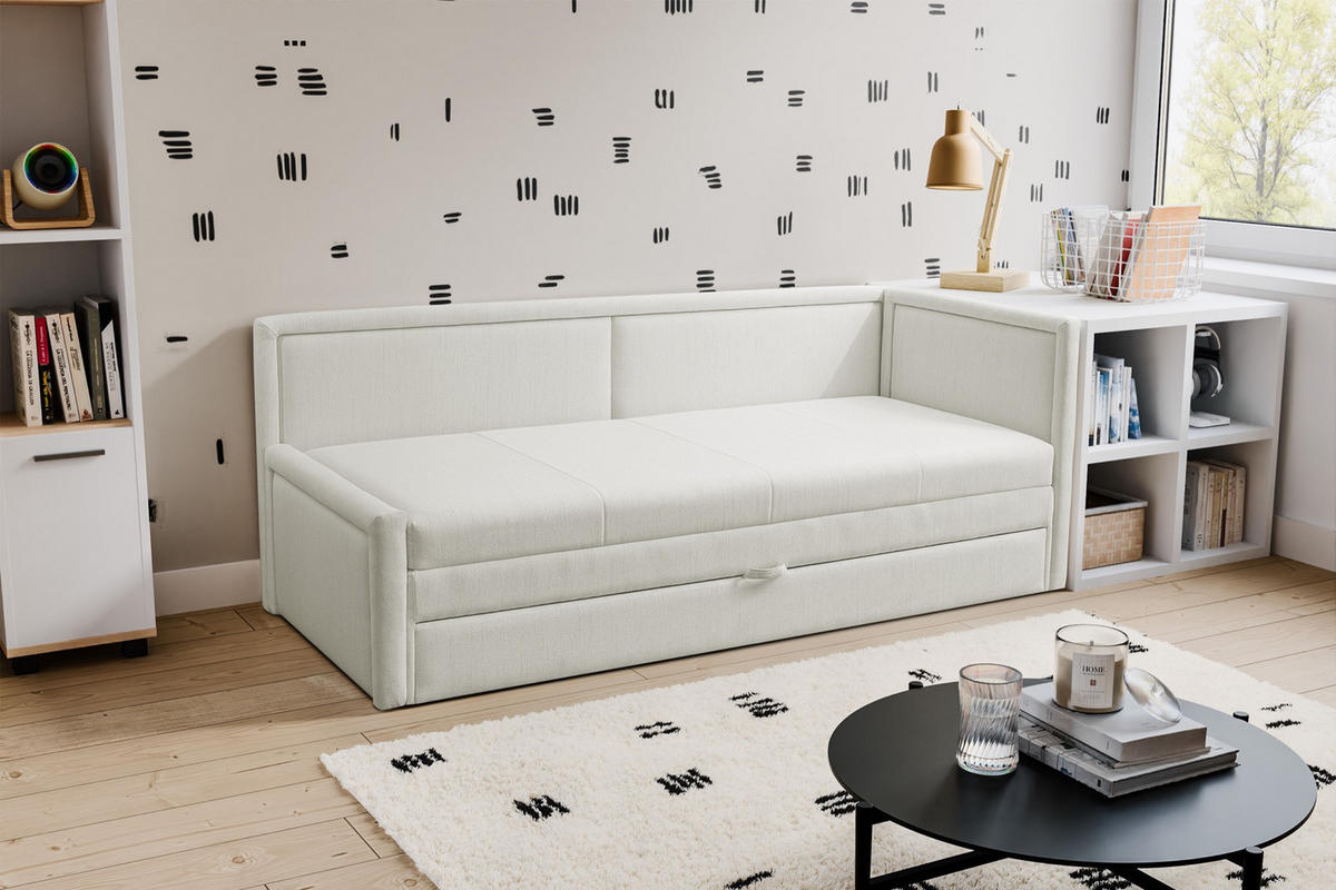 JUGENDBETT Caprili Creme mit Bettkasten - Creme/Schwarz, Kunststoff/Textil (163/189cm) - Selsey