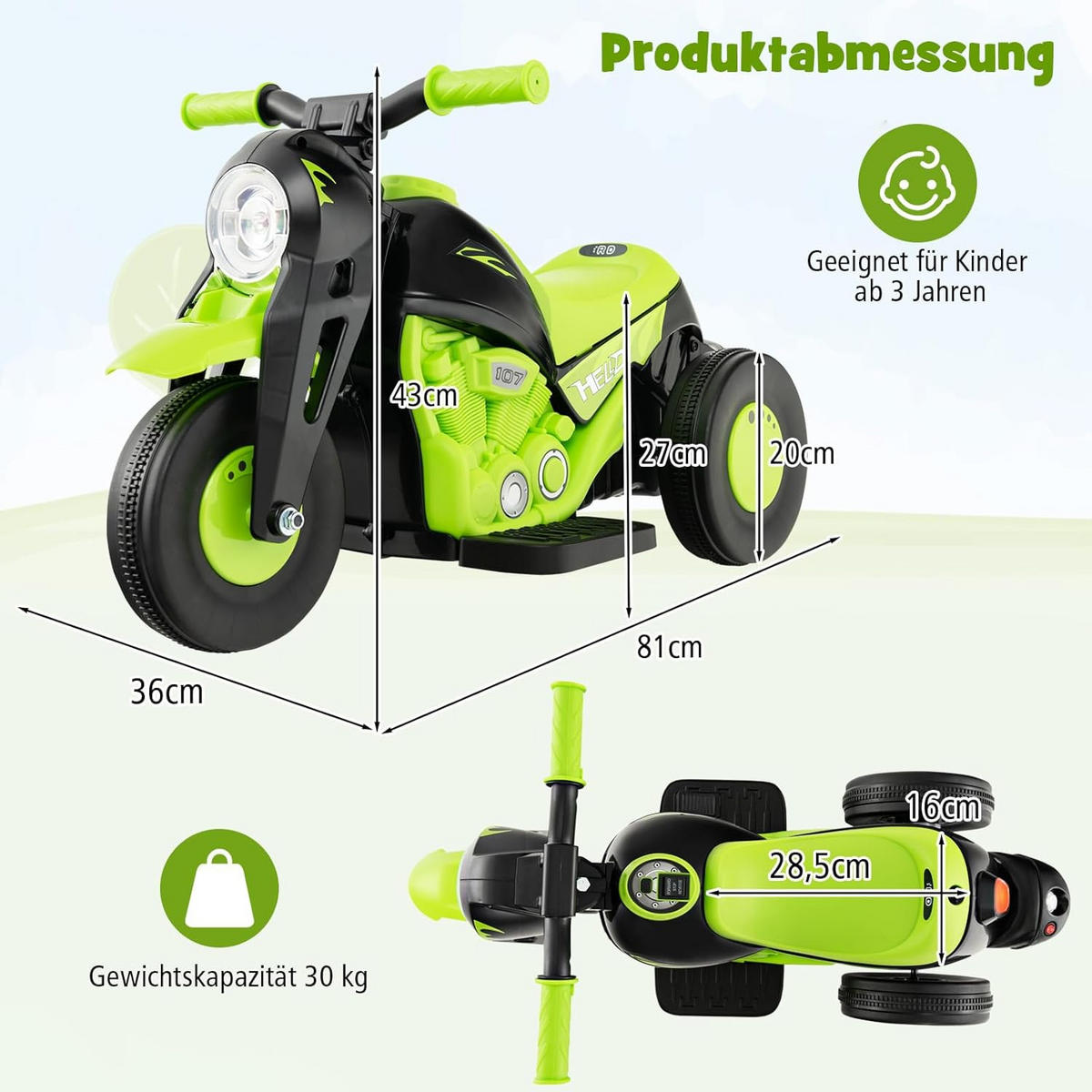 MOTORRAD Kinder Grün - Grün, Kunststoff (36/43/81cm) - COSTWAY