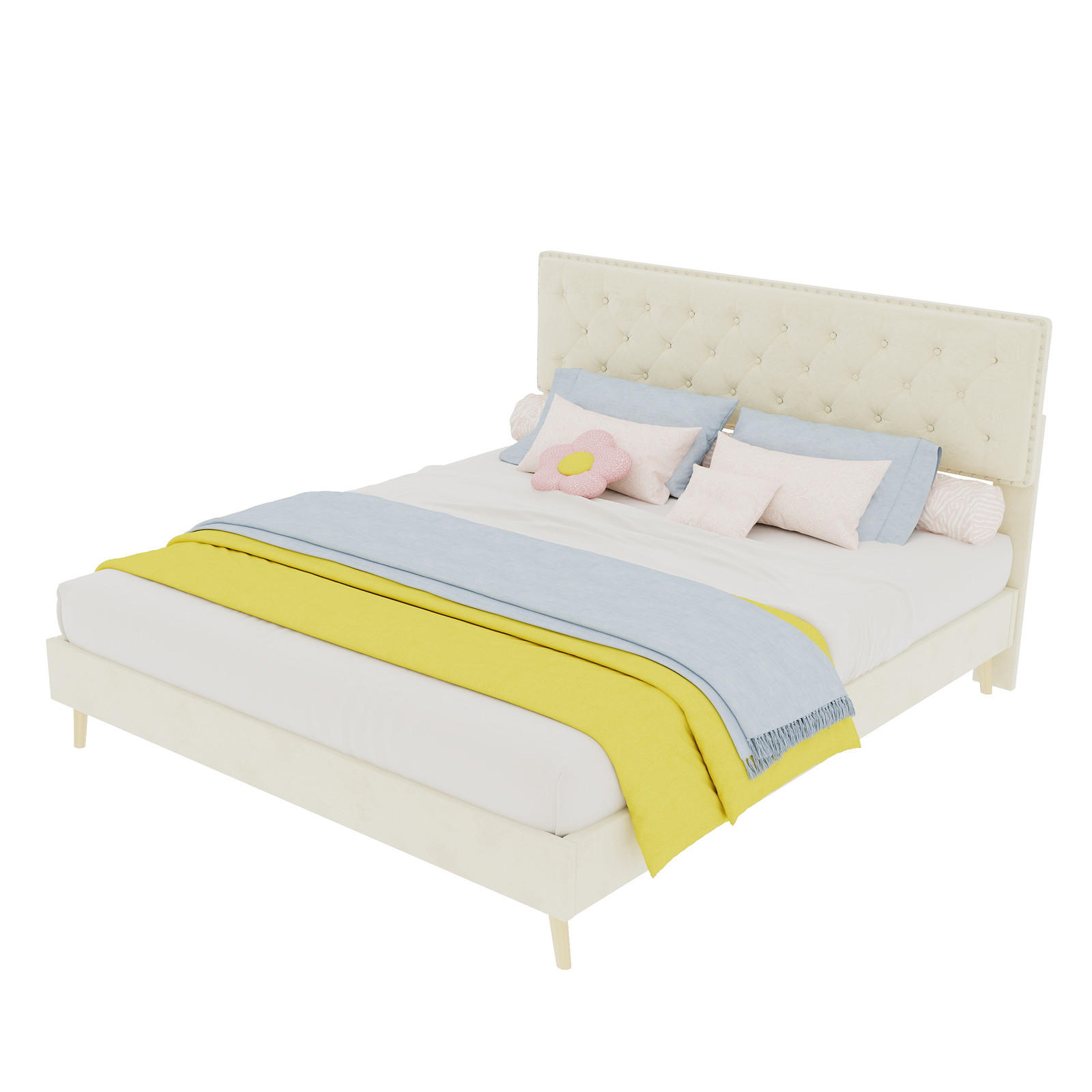 POLSTERBETT 160/200 cm in Beige Samt mit hohem Kopfteil und Stauraum - Beige, Holzwerkstoff/Textil (160/200cm) - STILVORA