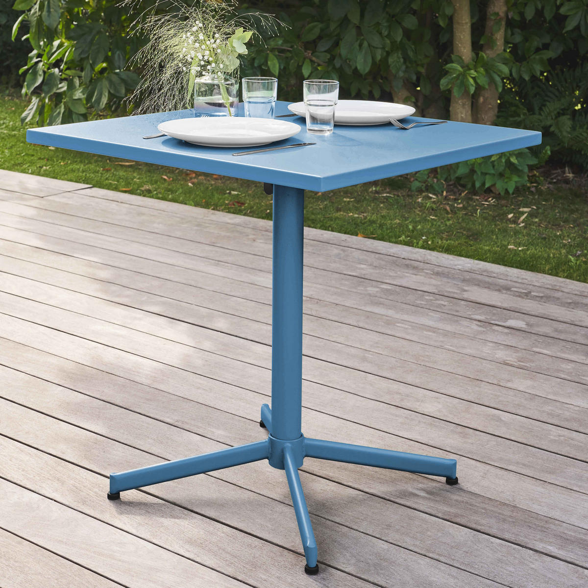 GARTENTISCH , klappbar, Pazifikblau - Blau, Metall (70/70/72cm) - Oviala