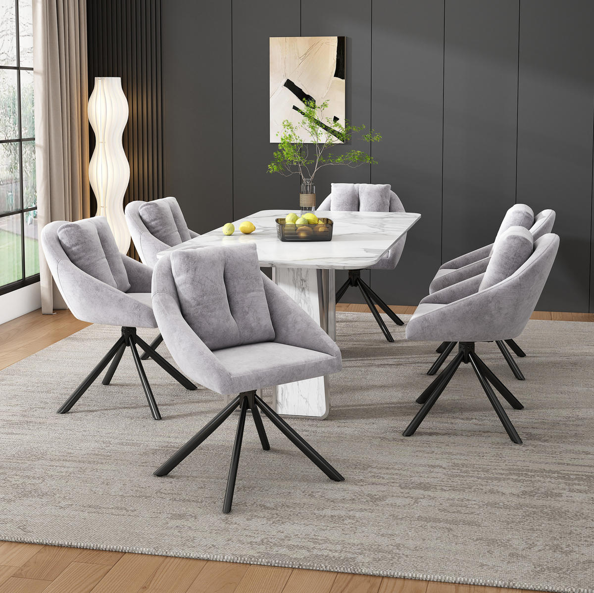 DREHSTUHL ergonomisch Samt Grau 2er-Set - Grau, Metall (54/79/65cm) - Meubliv
