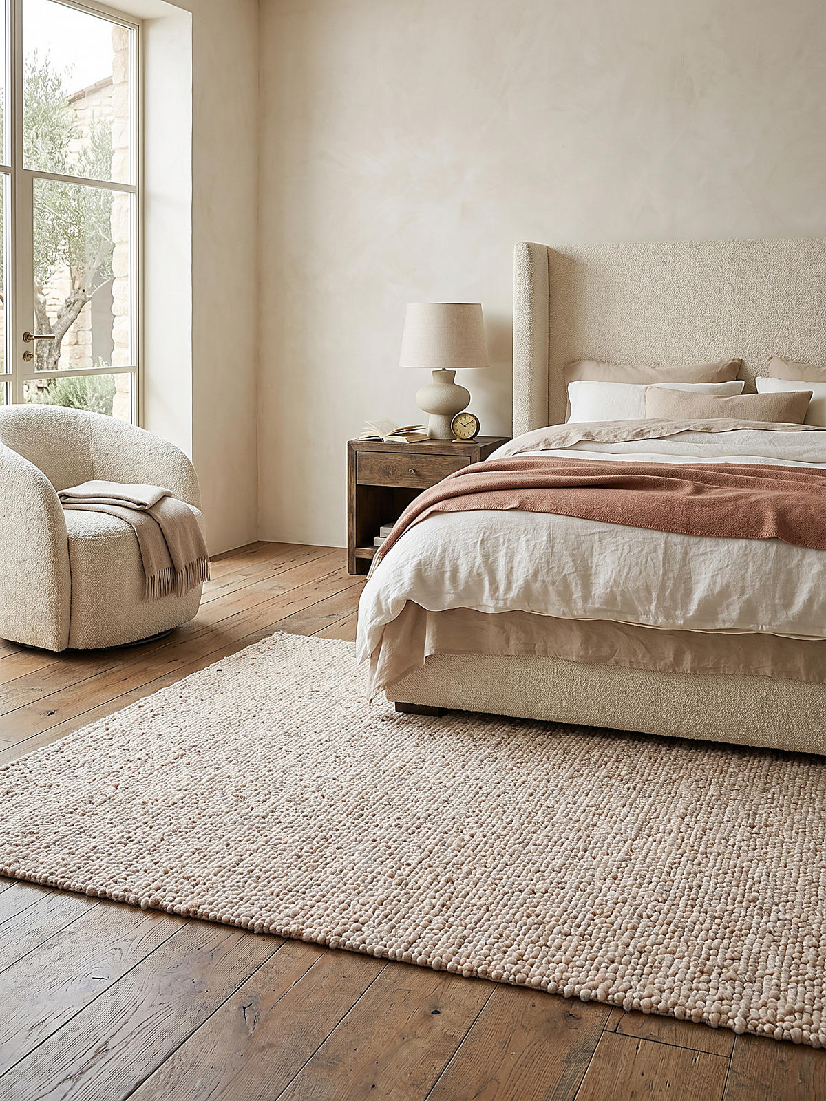KURZFLORTEPPICH handgewebt GLAVEN, Bouclé-Struktur, Creme, 120 x 170 cm - Beige, Textil (120/170cm) - KADIMA DESIGN