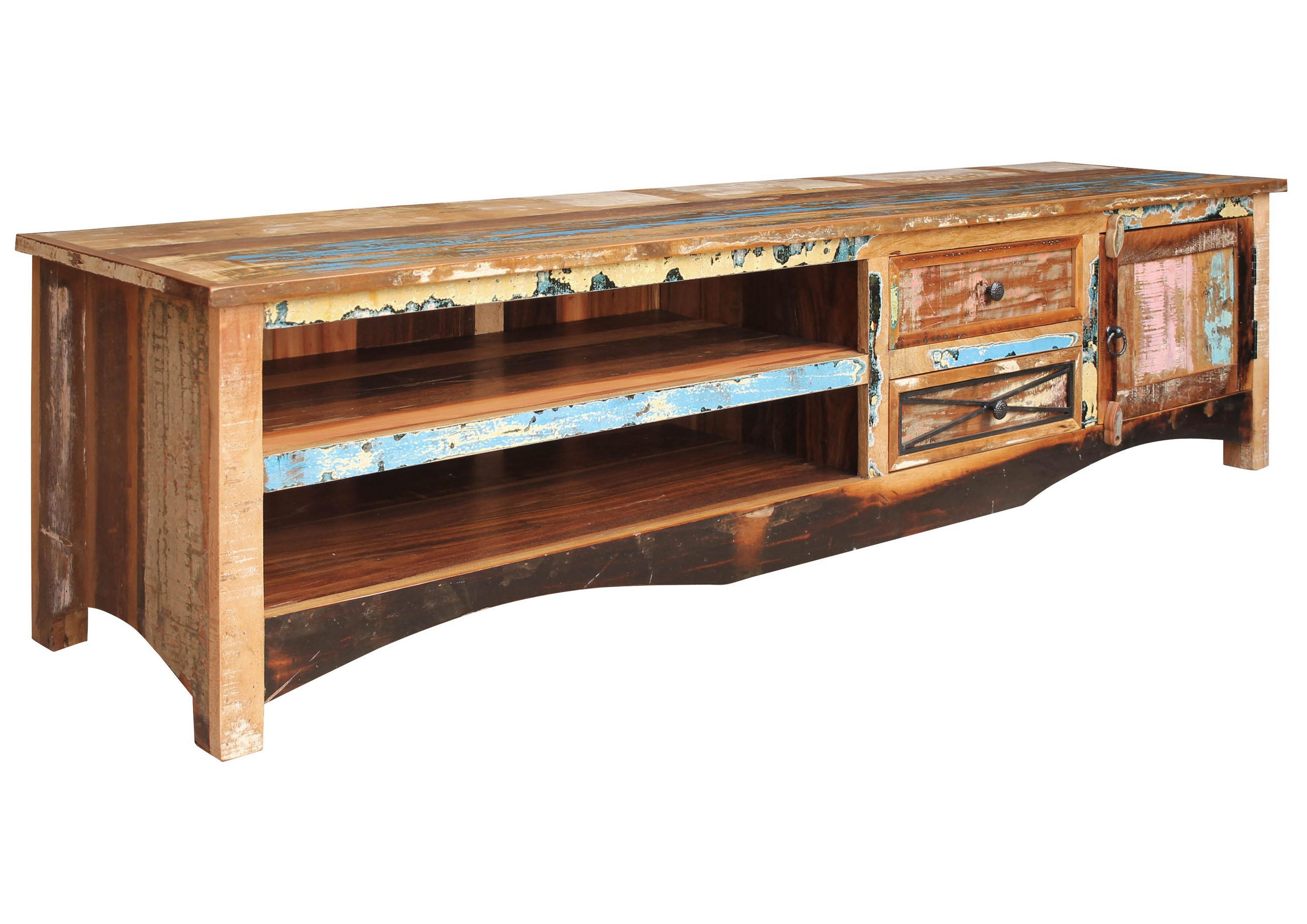 TV-BOARD Altholz 200x50x50 mehrfarbig lackiert NATURE OF SPIRIT #136 - Multicolor, Holz (200/50/50cm) - Massivmoebel24