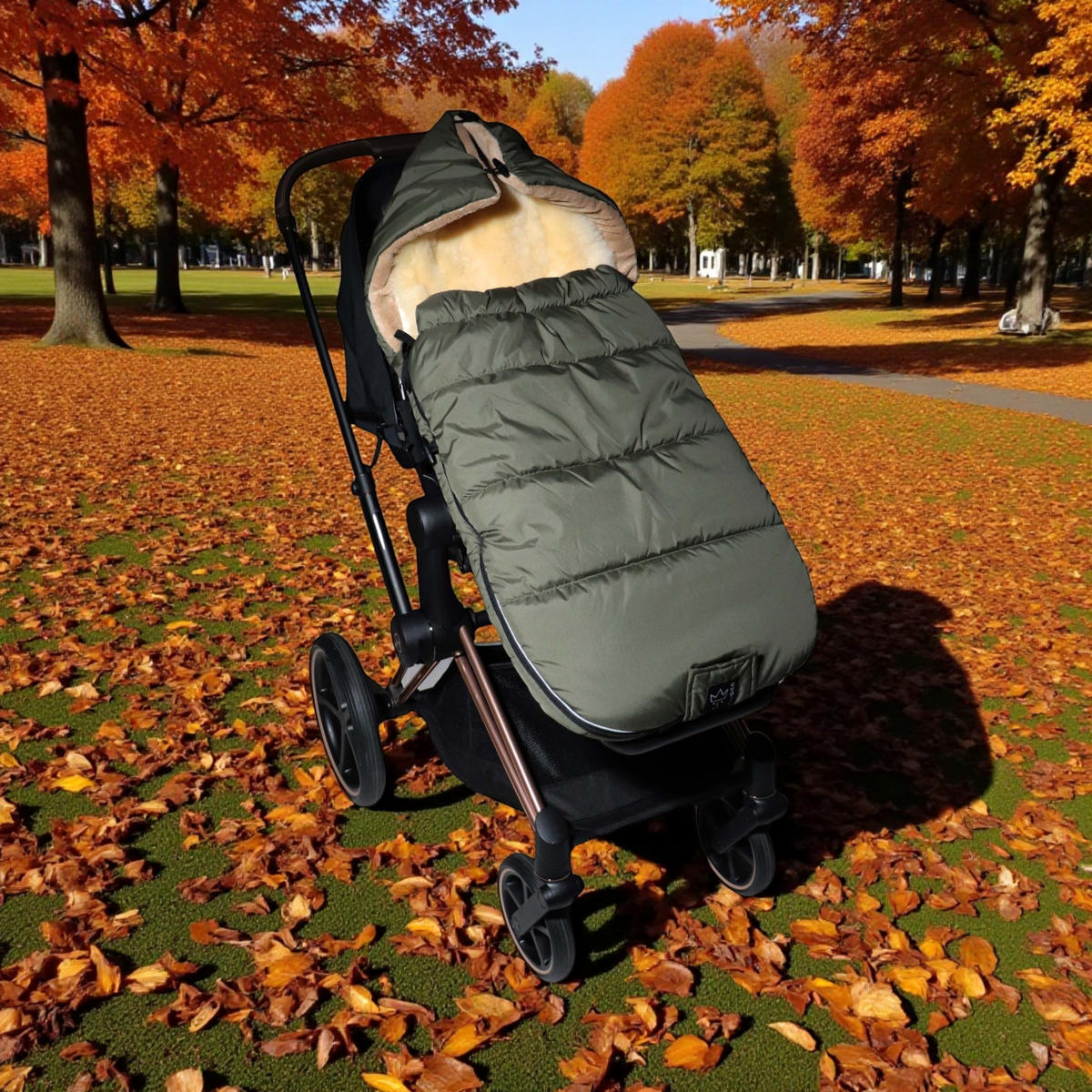 KINDERWAGENFUSSSACK Sheep mit Lammfelleinlage, kaki - Waldgrün, Textil/Fell (45/100cm) - Kaiserbaby