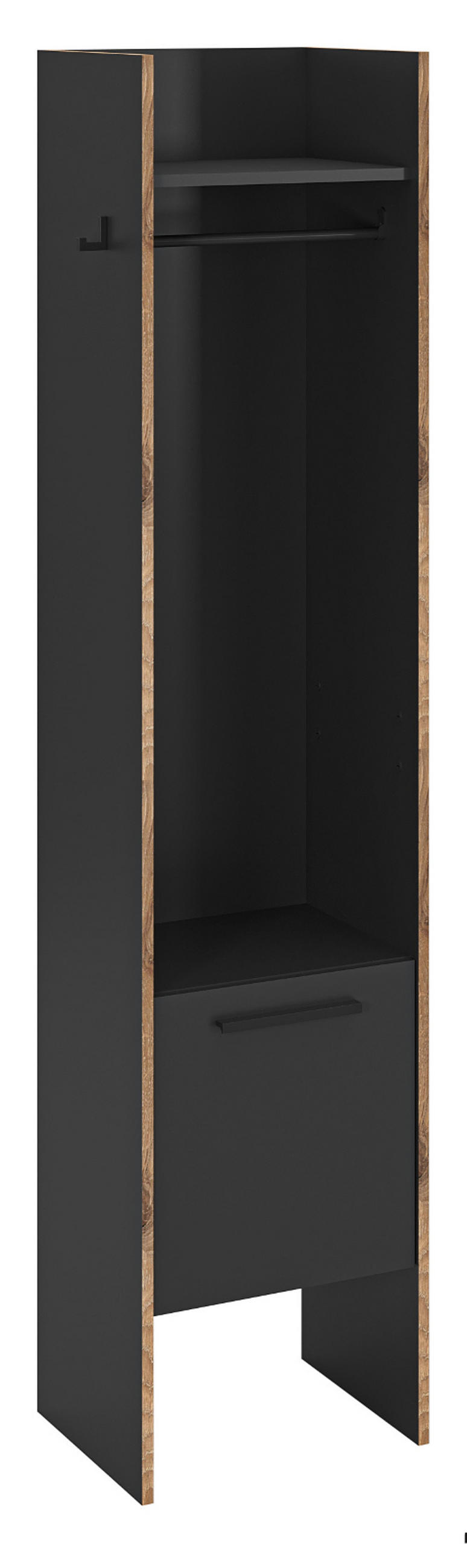 GARDEROBE grau und Nox Eiche, Kompaktgarderobe 42 x 189 cm, Salud - Dunkelgrau/Schwarz, Holzwerkstoff/Kunststoff (42/189/37cm) - Inn.Furn