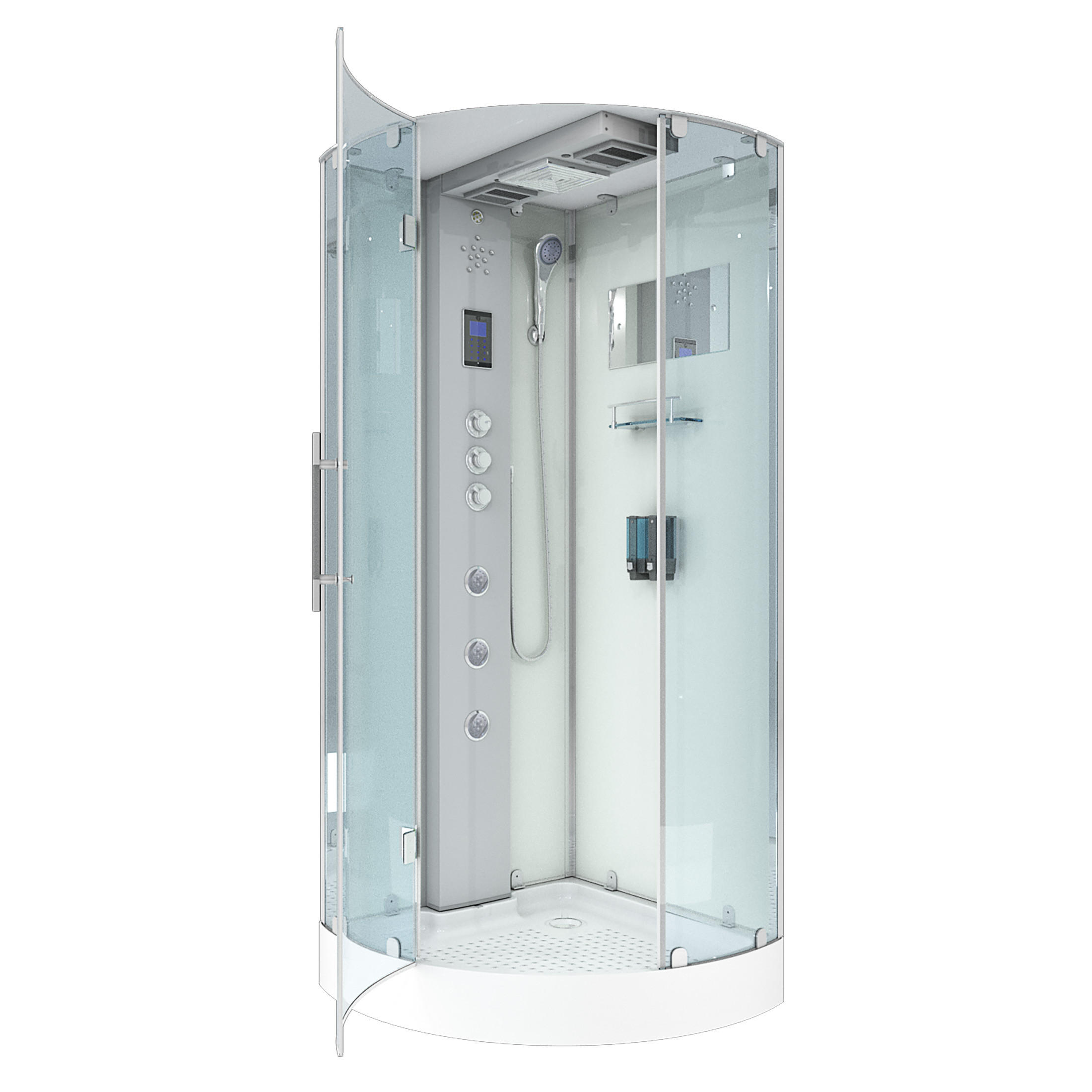 DUSCHKABINE Dusche D37-20L1-EC Weiß 100x100 - Weiß, Glas/Kunststoff (100/100/218cm) - AcquaVapore by Sandra Jentho