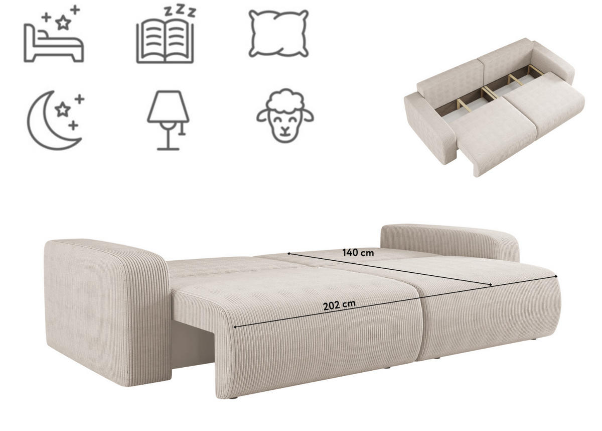 SCHLAFSOFA MILANO und Bettkasten Stoff Poso Beige - Beige, Holz (246/83/98cm) - Kaiser Möbel