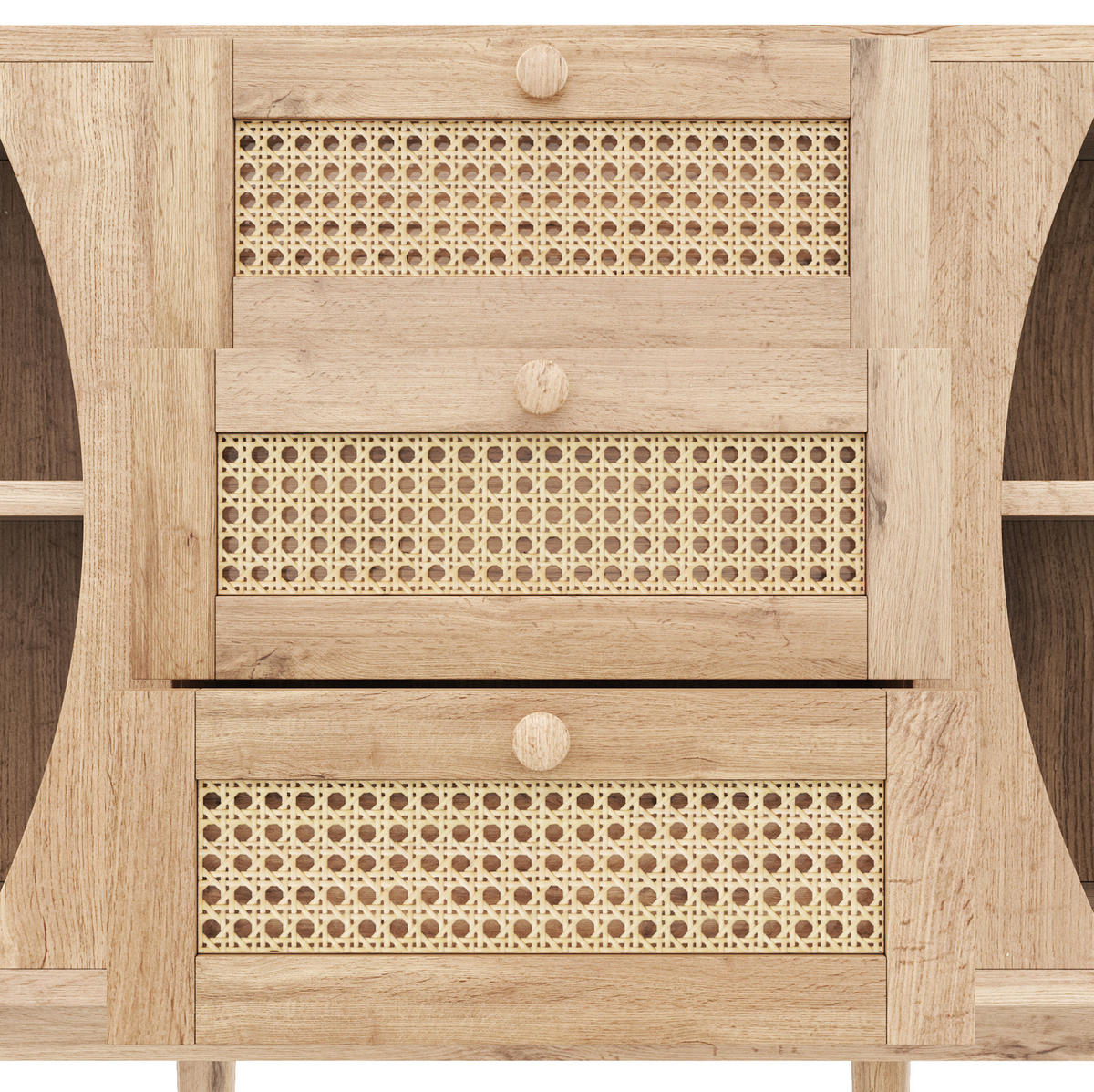 KOMMODE 140,5/40/76 cm mit 3 Schubladen und Rattanfronten - Naturfarben, Holzwerkstoff (140.5/40/76cm) - BEAOK