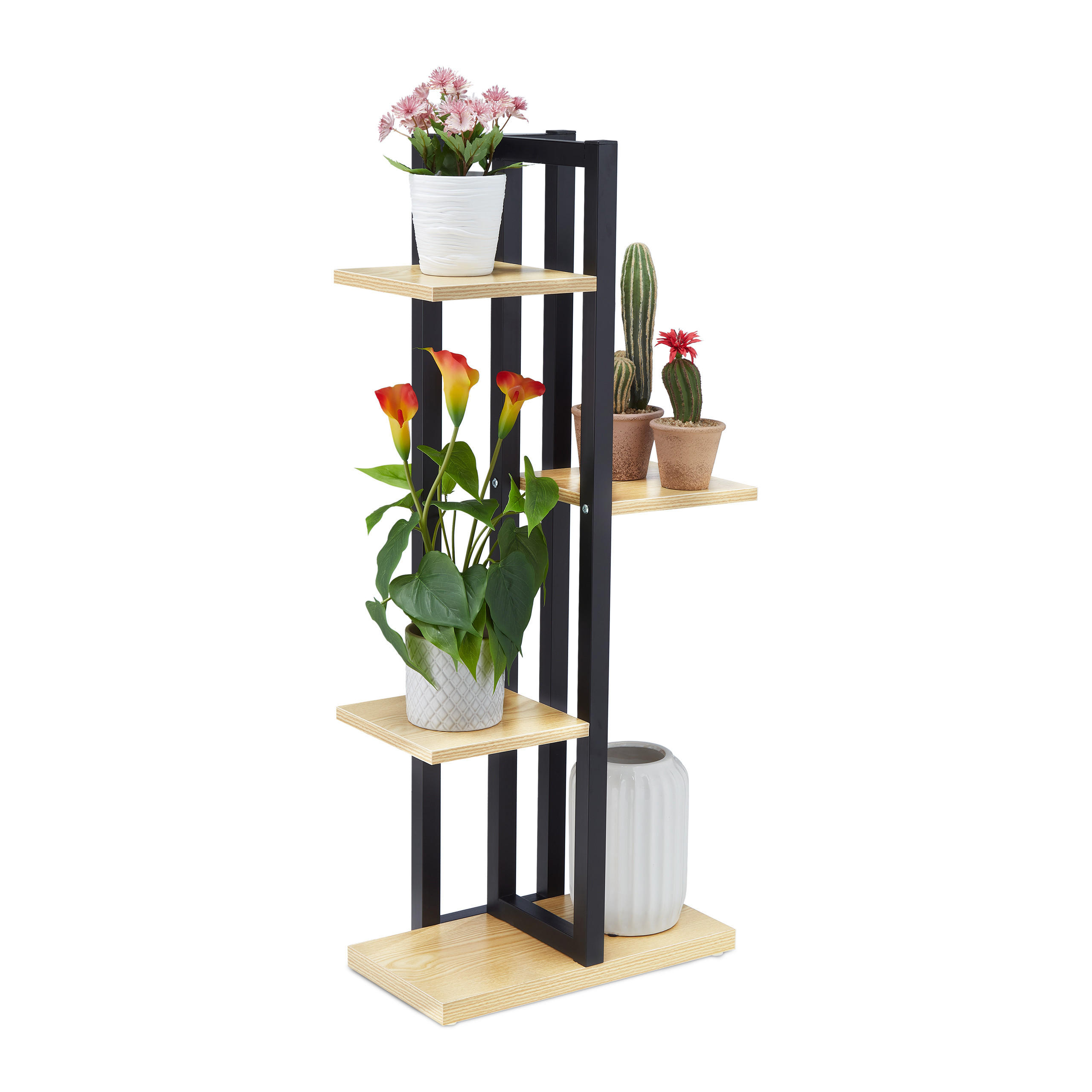 BLUMENREGAL - Schwarz/Naturfarben, Holzwerkstoff/Metall (42.5/93/22.5cm) - Relaxdays