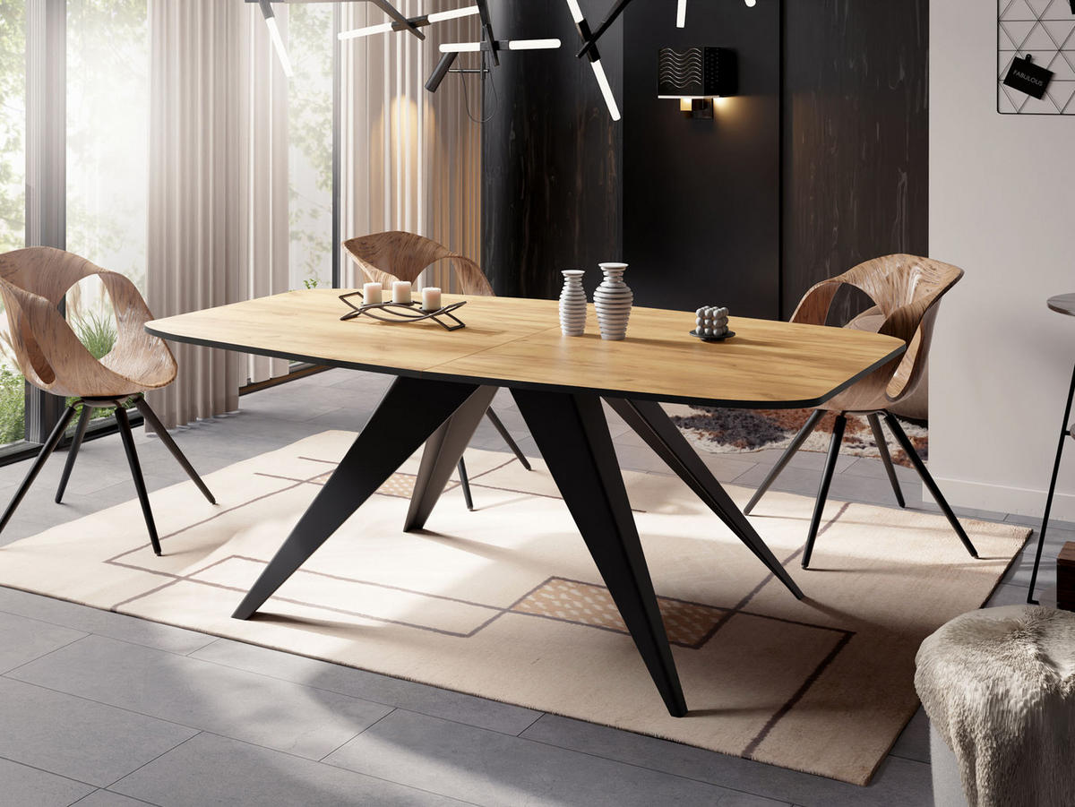 ESSTISCH Foster rechteckig ausziehbar, Craft Eiche 180-218/90/76 cm - Eiche Wotan/Schwarz, Holzwerkstoff/Metall (180/90/76cm) - WFL GROUP