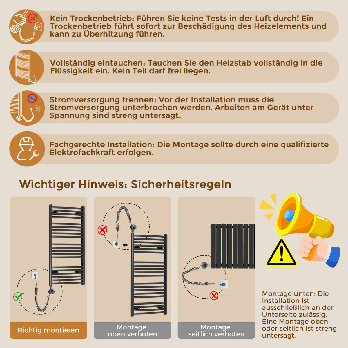 HEIZSTAB 600 W Anthrazit mit WLAN-Thermostat G1/2" für Handtuchheizkörper und Badheizkörper - Anthrazit, Metall (6.9/62/6.2cm) - S'AFIELINA