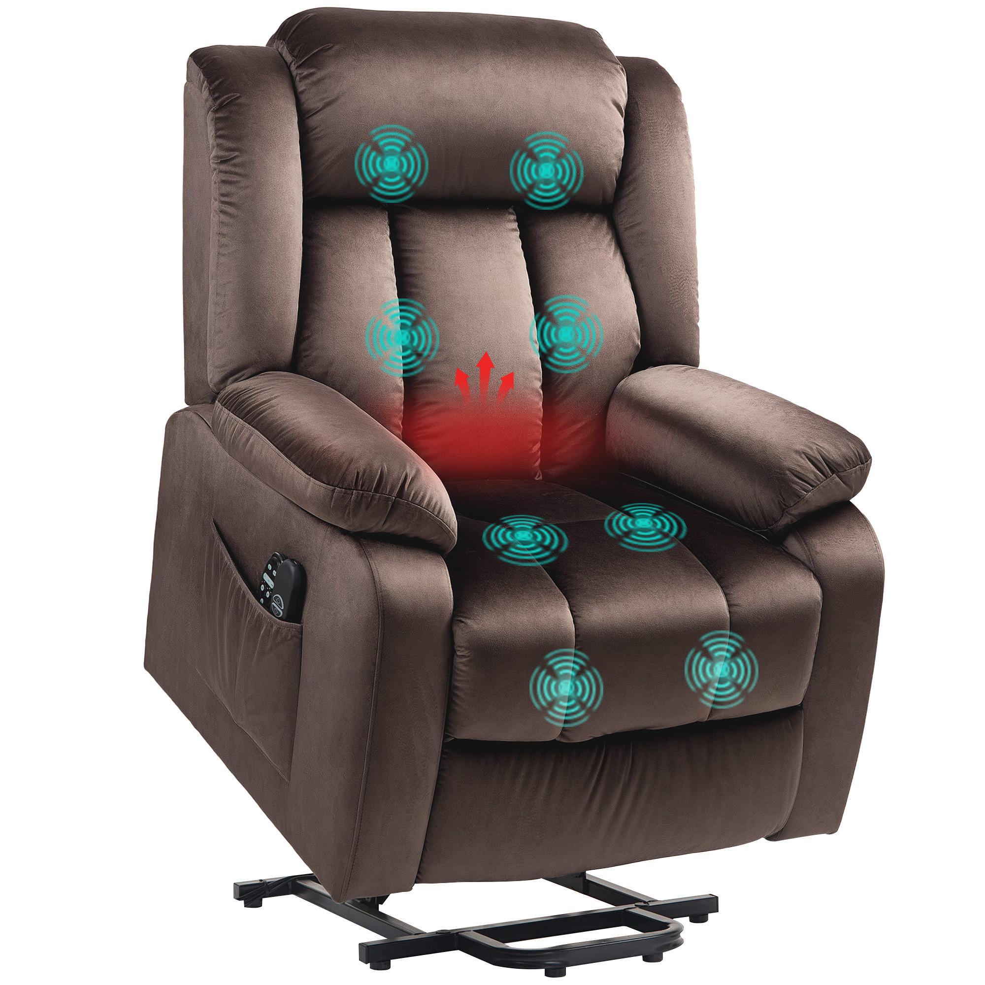 MASSAGESESSEL DE-06422 45° Lift, 150° neigbar, 8 Massagepunkte Braun - Braun, Metall (88/106/95cm) - ComfortXL