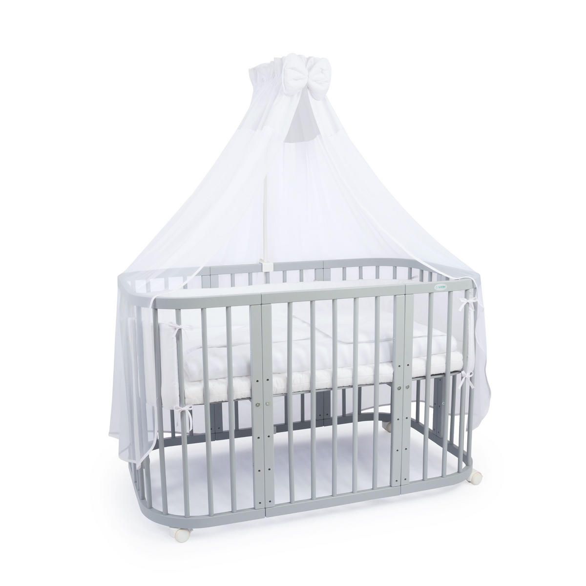 BABYBETT GREY, 7in1 mit Matratze - Weiß/Grau, Holz (73/123cm) - waldin