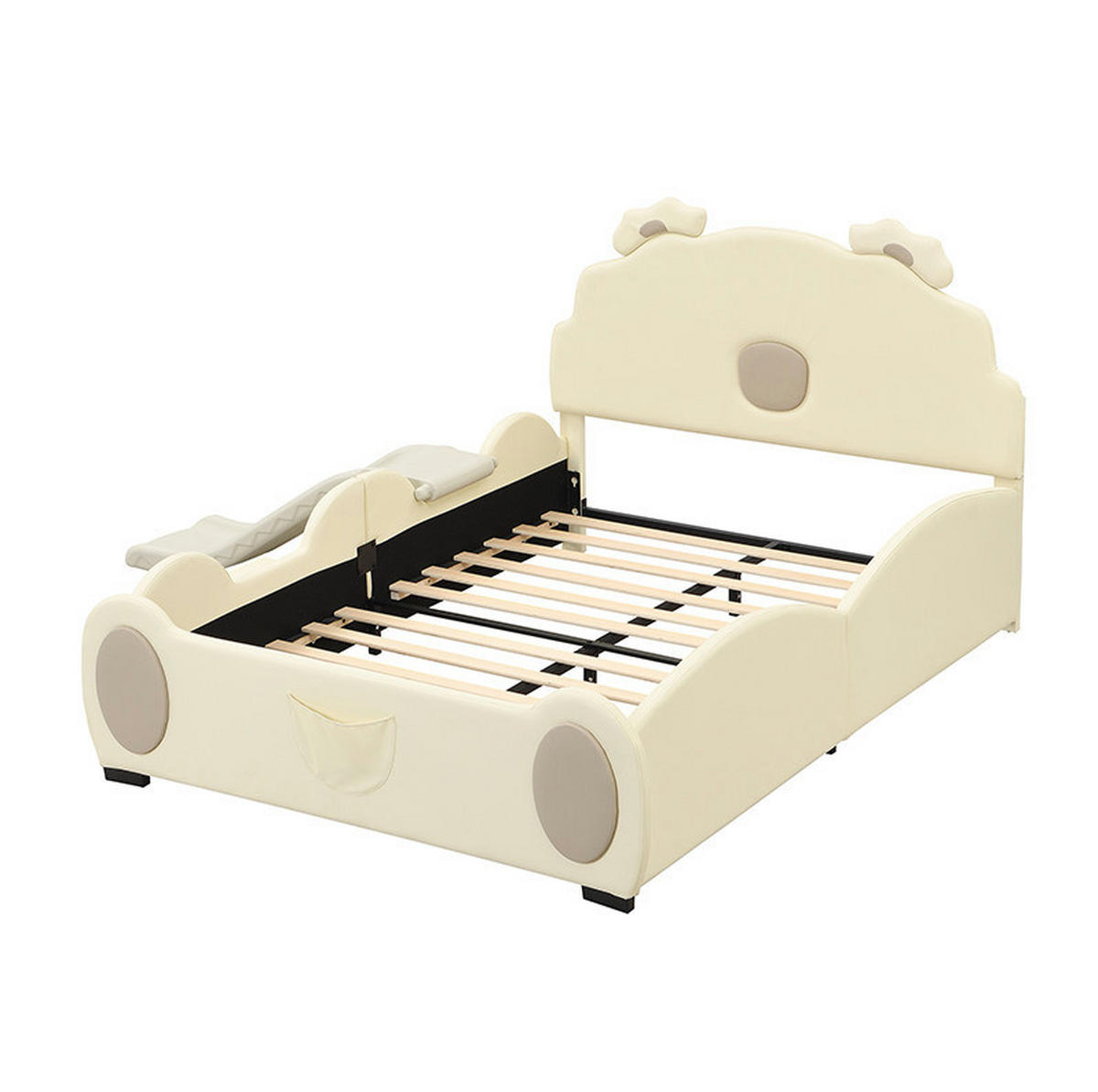 KINDERBETT 140/200 cm in Beige mit Rutsche und Leiter aus PU - Beige, Kunststoff (140/200cm) - Flora Grace