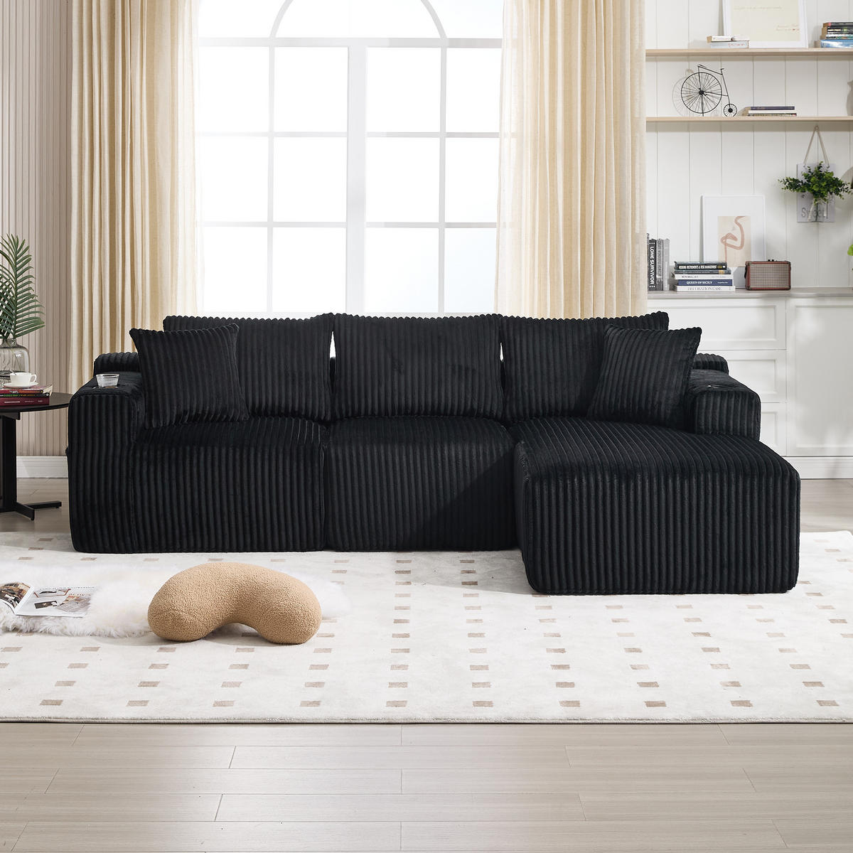 ECKSOFA 257/160/80 cm Schwarz mit Seitliche Staufächer und Getränkehalter - Schwarz, Textil (257/160cm) - Oxeza