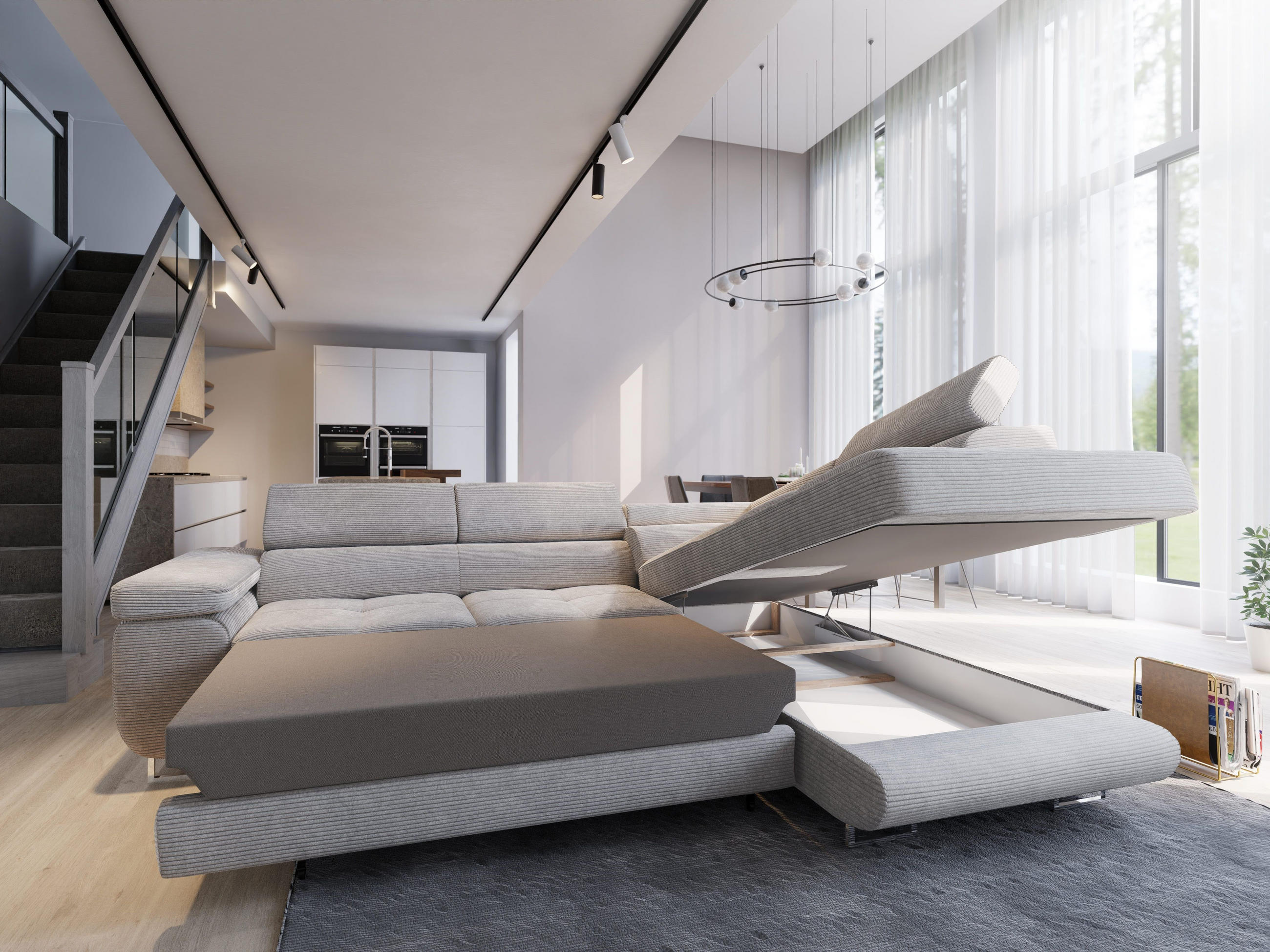 Thumbnail - Masseno Ecksofa, Grün, Textil, 4-Sitzer, L-Form,L-Form, 276x202 cm, Wohnzimmer, Sofas & Couches, Wohnlandschaften, Eckso...