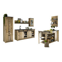 KÜCHEN-SET Used Wood hell, anthrazit, Küchenschrank Set 6-teilig mit Kochinsel - Anthrazit/Schwarz, Glas/Holzwerkstoff (62/201/64cm) - Furn.Design