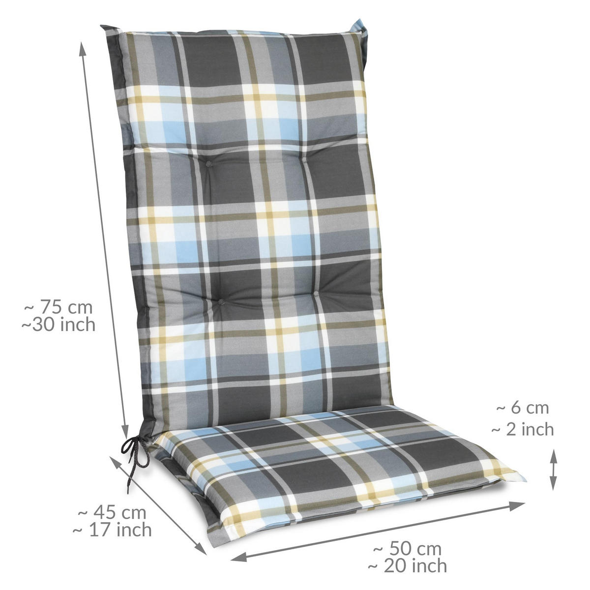 HOCHLEHNERAUFLAGE Sunny BK 120/50/6cm Blau-Kariert - Blau, Textil (50/6/120cm) - Beautissu 