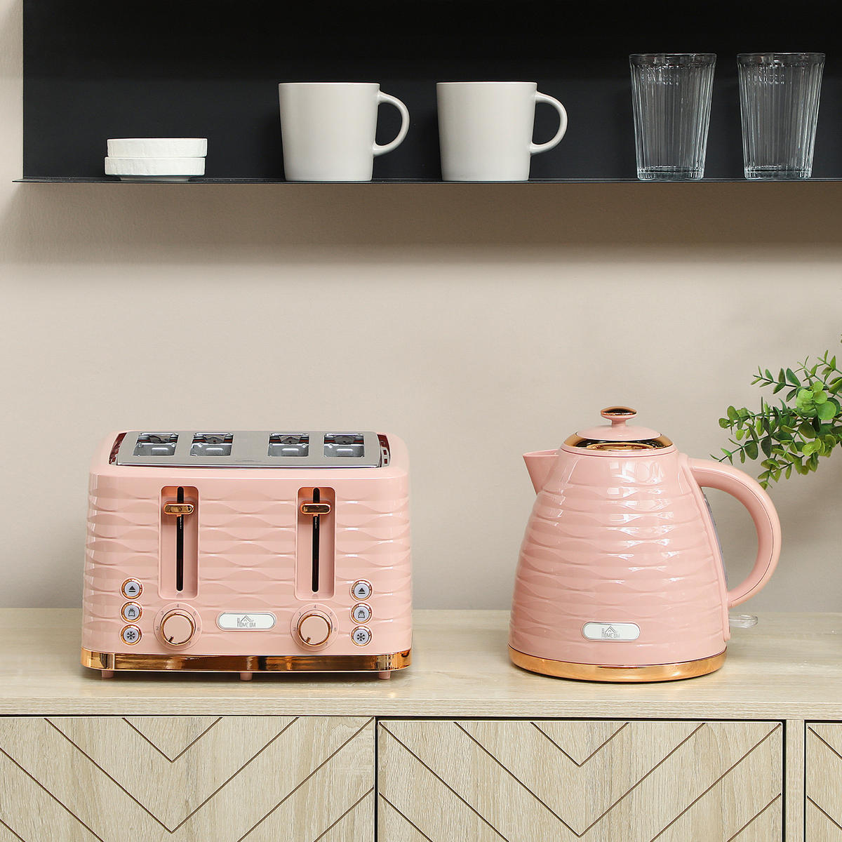 KOCHER-TOASTER-SET 2er Set Kunststoff Stahl Rosa - Rosa, Kunststoff (19.5/23.2/24.1cm) - HOMCOM