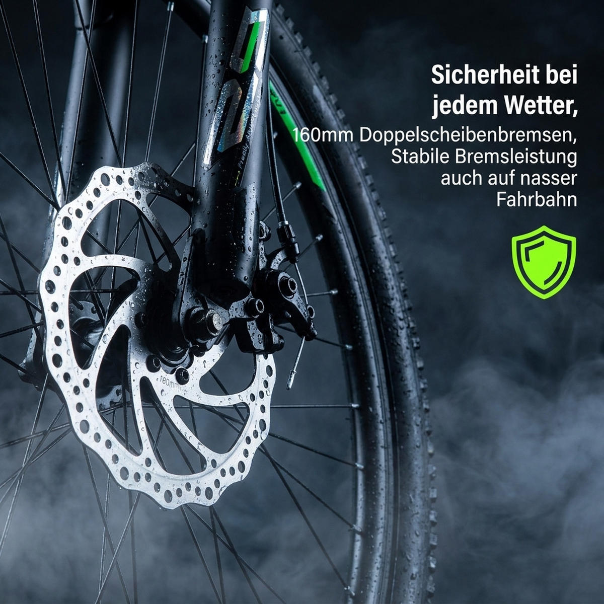 MOUNTAINBIKE 26 Zoll Schwarz + Grün, 21-Gang-Schaltung, Doppel-Scheibenbremsen, Carbonstahl - Grau, Metall (20cm) - Oxeza