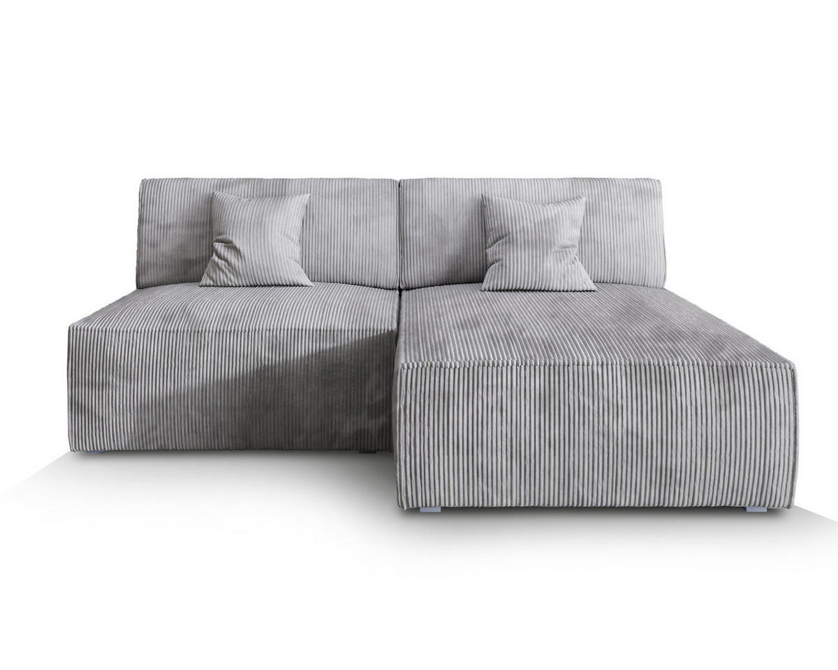 ECKSOFA FIORO P Hellgrau Kordstoff mit Schlaffunktion - Hellgrau, Holz (204/148cm) - MASSENO