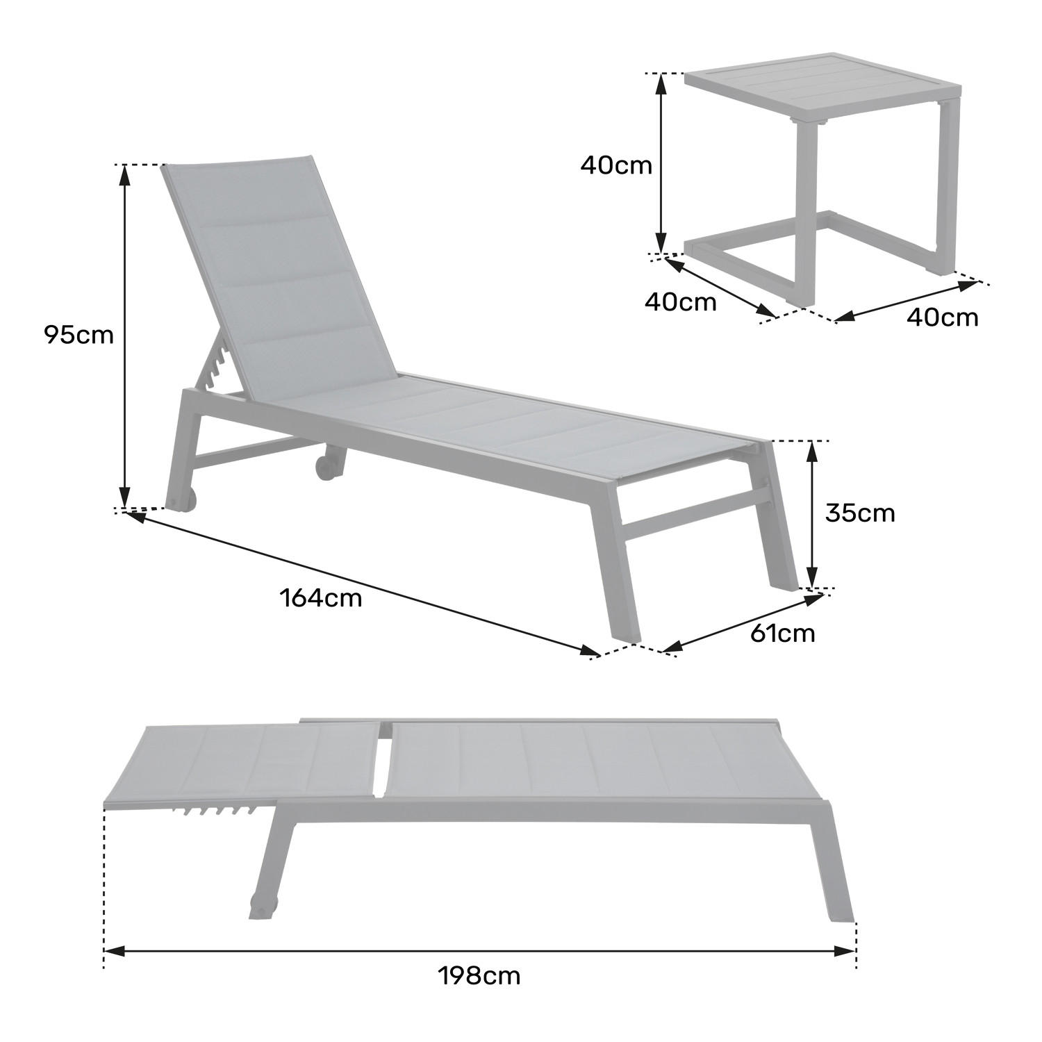 SONNENLIEGE mit Tisch Barbados Salbeigrün - Grün, Metall (61/95/198cm) - Happy Garden