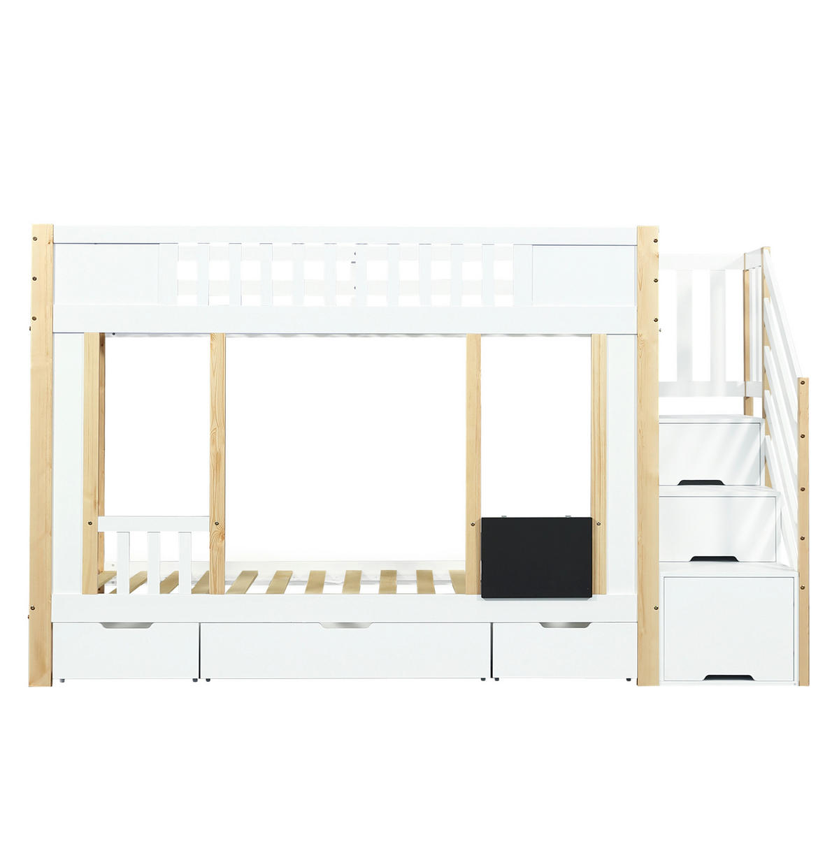 ETAGENBETT 90/200 cm aus Kiefer und MDF mit Treppenschrank und 3 Schubladen Weiß/Natur - Weiß, Holzwerkstoff (90/200cm) - Modenvie
