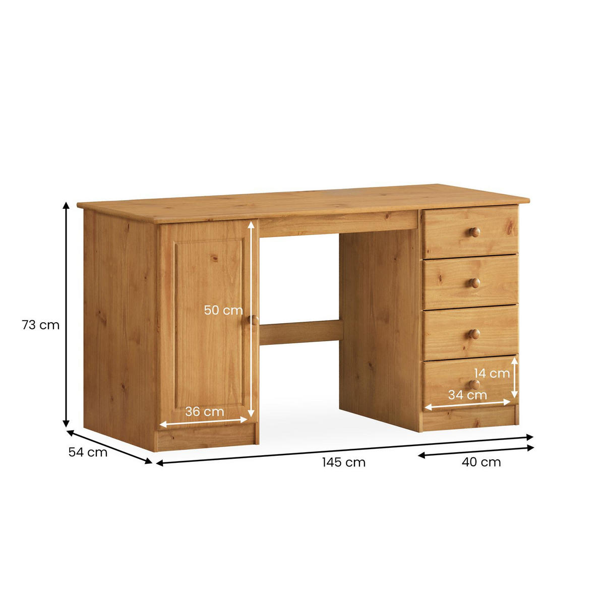 SCHREIBTISCH MANAGER Eiche - Eichefarben, Holz (54/145/73cm) - IDIMEX