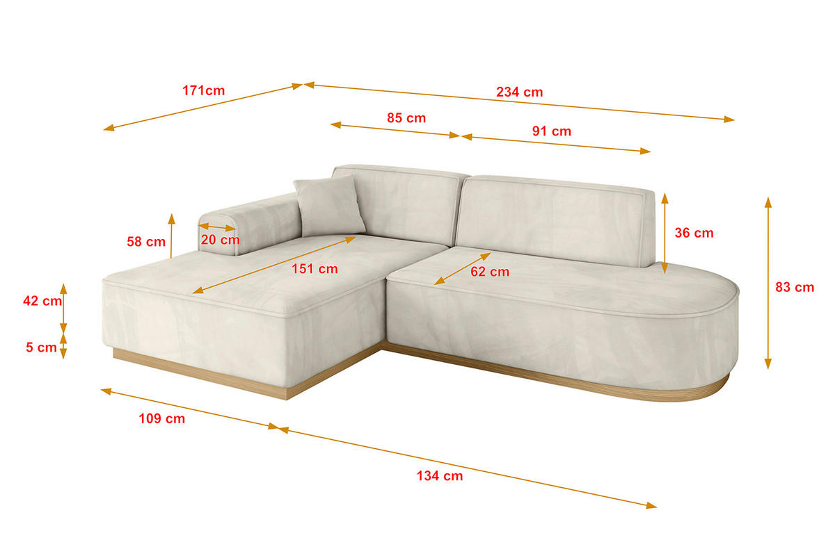 ECKSOFA Ottomane Links IREA-L1-v2 - 234x171x83 cm Dunkelgrau - Ecru, Holzwerkstoff/Textil (234/171cm) - ALTDECOR