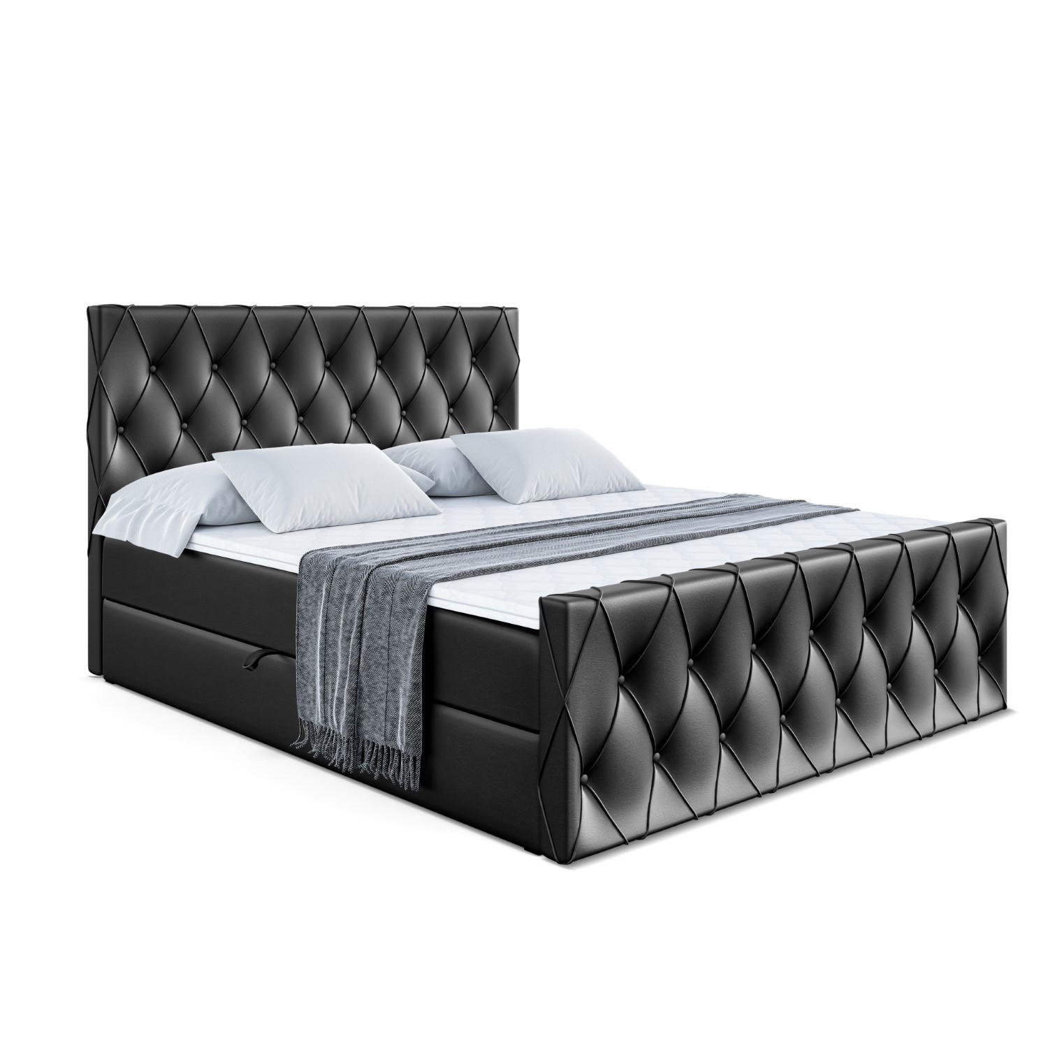 BOXBETT AMAY-Z - 120x200 cm - H4 - Schwarz Hochglanz - Schwarz Hochglanz, Holzwerkstoff (120/200cm) - ALTDECOR