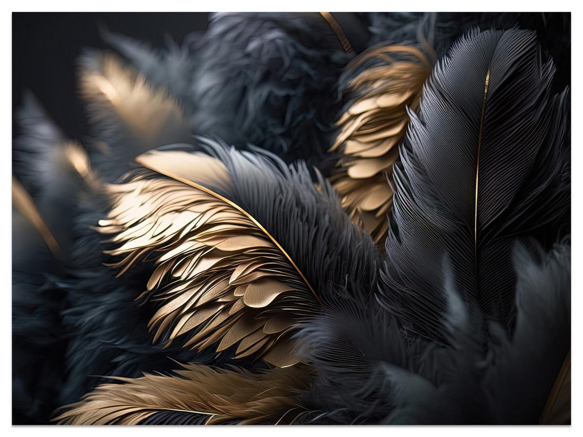 FOTOTAPETE Federn Abstraktion Stil Glamour 250x175 - Beige/Schwarz, Papier (250/175cm) - Muralo