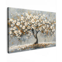 LEINWANDBILD Baum - Blumen - Weiß - Natur - Kunst 30x20 cm - Weiß, Textil (30/20cm) - MuchoWow