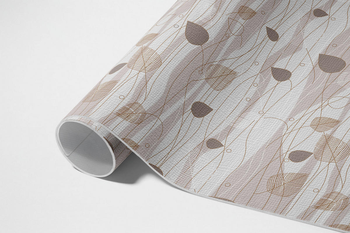 TEPPICH 140x210 cm Boho-Blätter auf Wellen Hintergrund - Dunkelgrau, Kunststoff (140/210cm) - Wallfluent