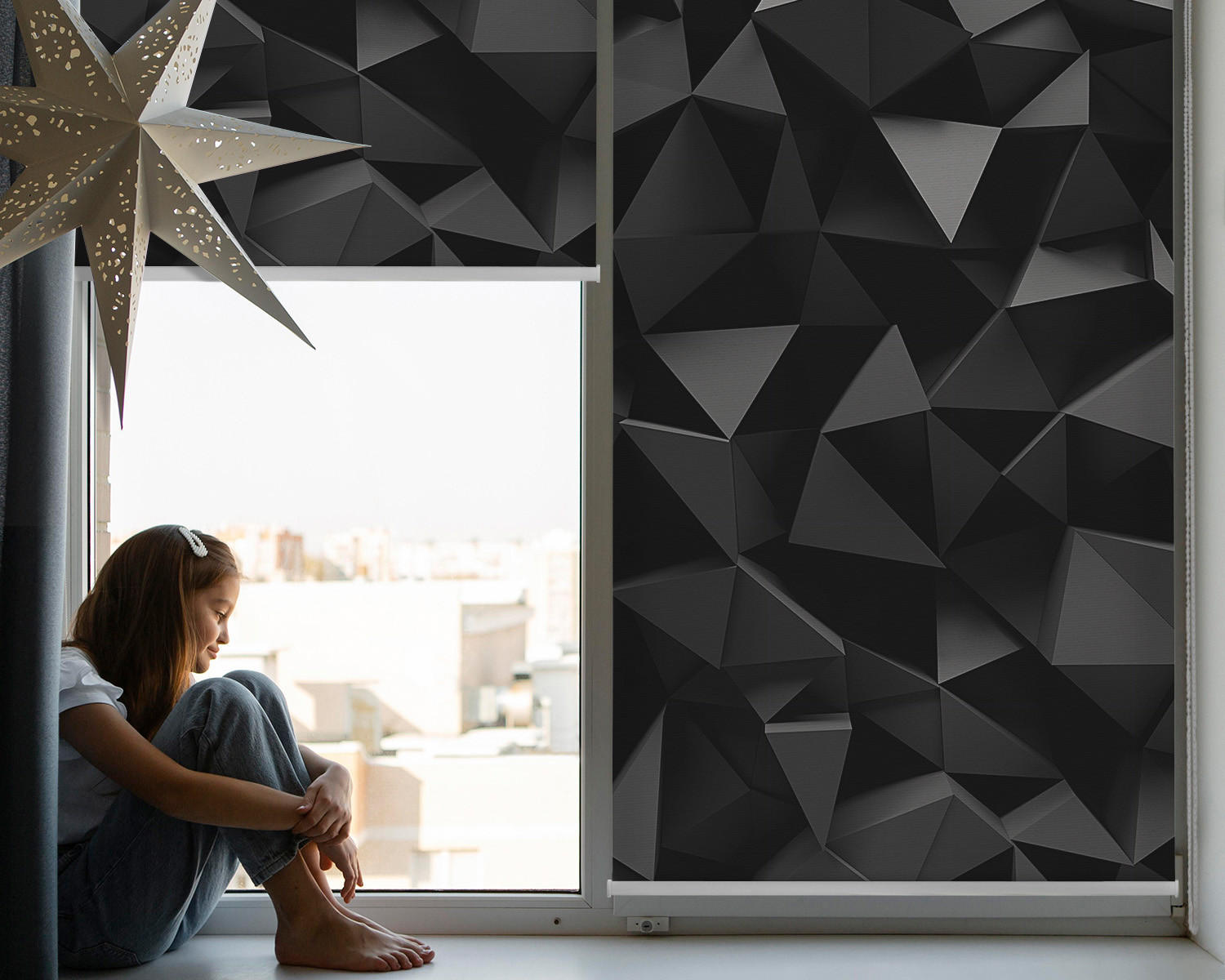 VERDUNKELUNGSROLLO 70x140 cm Schwarzes Origami - Schwarz, Textil (70/140cm) - TULUP