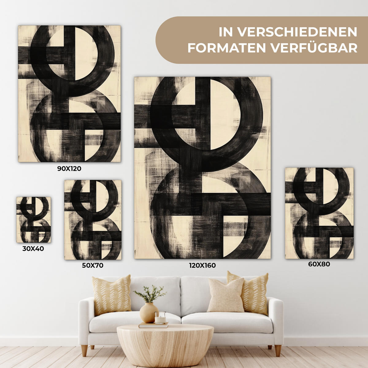 LEINWANDBILD Kreise - Balken - Schwarz - Abstrakt Room Decor 30x40 cm - Schwarz, Textil (30/40cm) - MuchoWow