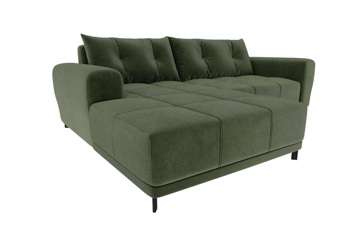 ECKSOFA Massimo Cordstoff Olivgrün inkl. Schlaffunktion Links - Schwarz/Olivgrün, Textil/Metall (246/177cm) - 99rooms