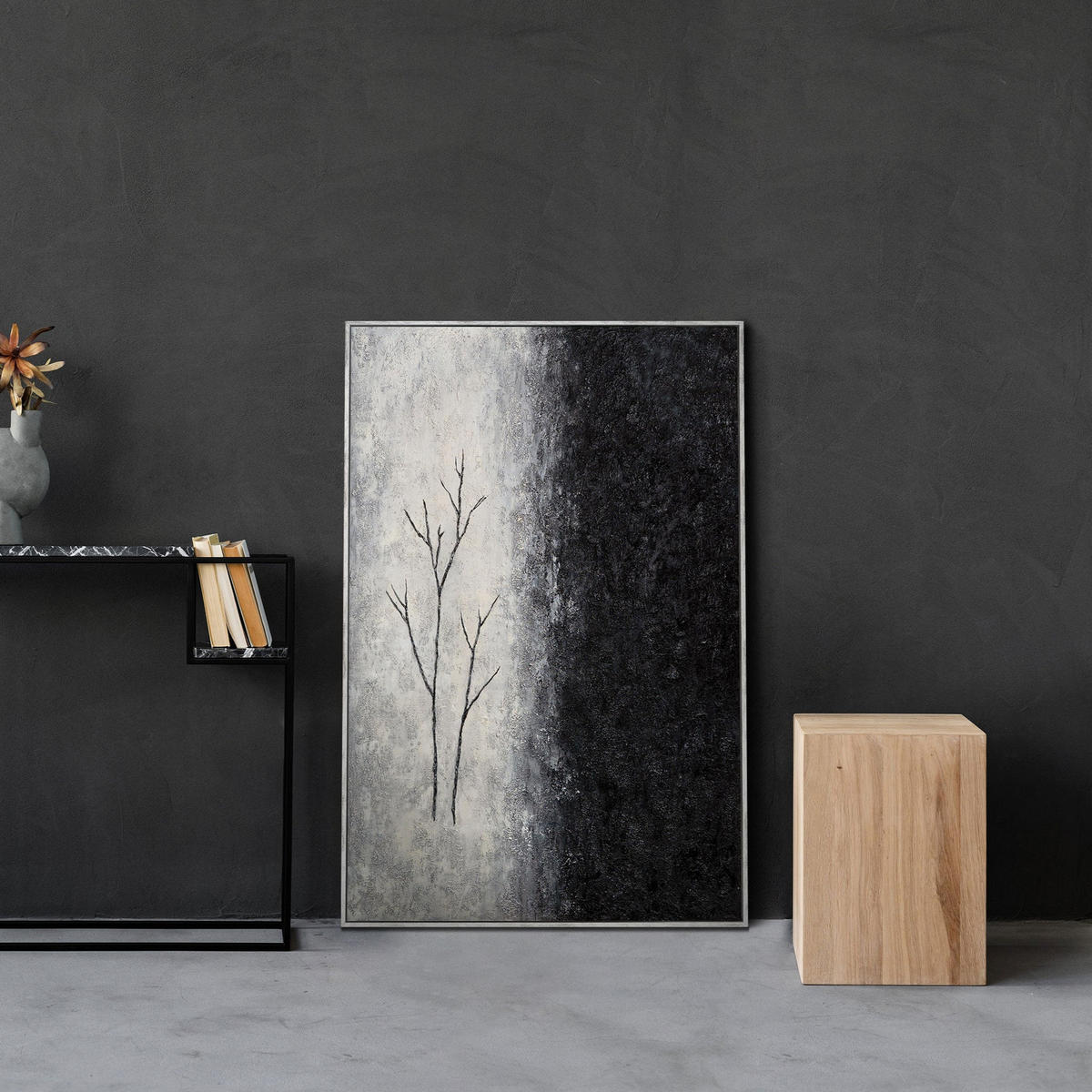 GEMÄLDE Atem des Winters Schattenfugenrahmen Schwarz 120x80 cm - Schwarz, Holz (120/80cm) - YS-art gallery