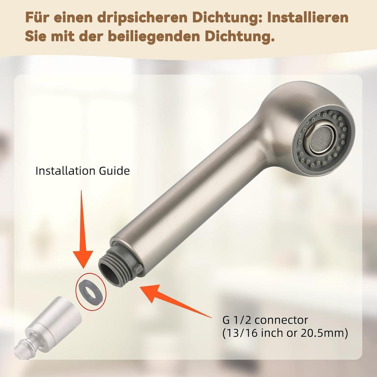 KÜCHENARMATUR Ersatzkopf mit 2 Strahlarten gebürstetes Nickel - Silberfarben, Kunststoff (5/17.3/5.7cm)