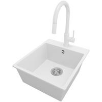 GRANITSPÜLE Riga, 2-er set Weiß 43/50 cm 1 Becken + Küchenarmatur 40/20 cm + Ablauf-Set ab 45er Unterschrank - Chromfarben/Weiß, Kunststoff (43/20/50cm) - Primagran