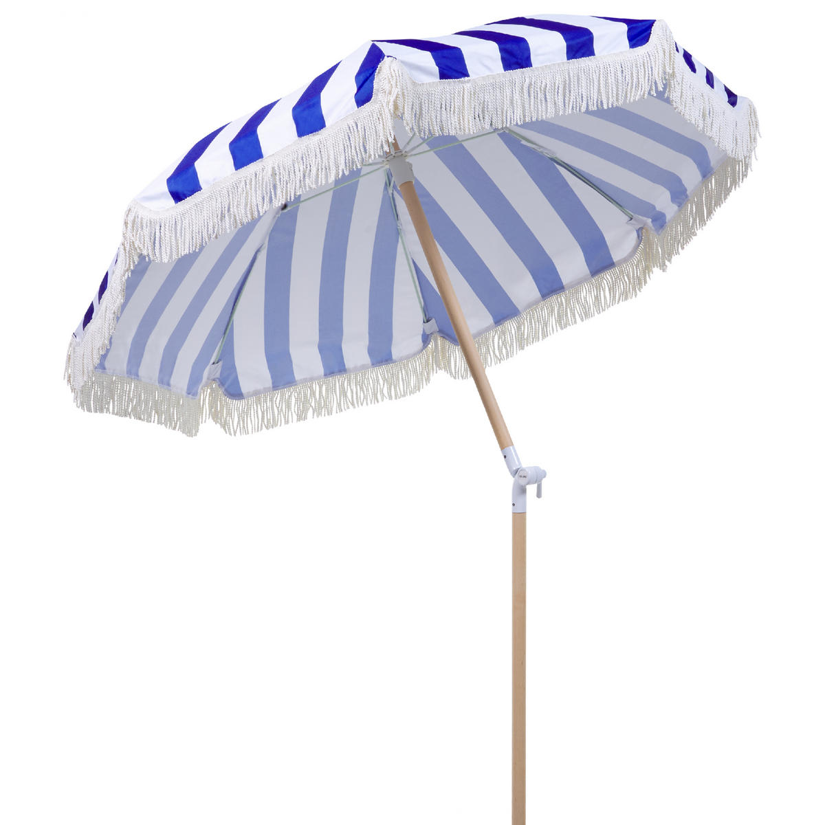 SONNENSCHIRM blau/weiß mit Volant 150 cm Mondello - Blau/Hellbraun, Textil (150/150cm) - Beliani